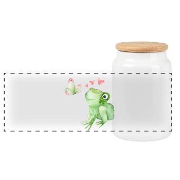 Frosch verliebt in einen Schmetterling - Panorama Keksdose mit Holzdeckel - Weiß - Vorne
