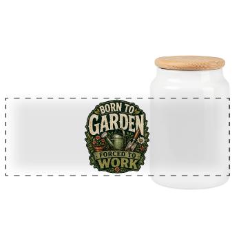 Born to the Garden: Zur Arbeit gezwungen - Panorama Keksdose mit Holzdeckel - Weiß - Vorne