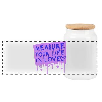 Measure Your Life In Love Inspirierend Liebe Logo - Panorama Keksdose mit Holzdeckel - Weiß - Vorne