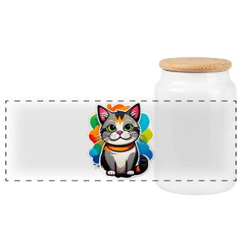 Chaton coloré avec ballons festifs - Boîte à biscuits avec couvercle en bois - blanc - Devant