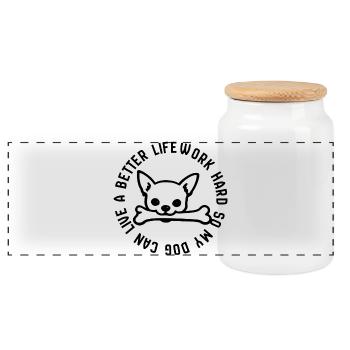 T-shirt Travaille dur pour mon chien Drôle de propriétaire de chien - Boîte à biscuits avec couvercle en bois - blanc - Devant