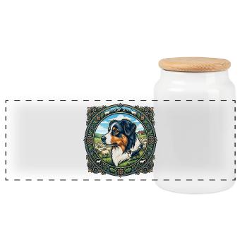 Australian Shepherd Portrait - Panorama Keksdose mit Holzdeckel - Weiß - Vorne