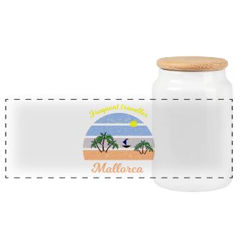 Mallorca Retro Palmenreise - Panorama Keksdose mit Holzdeckel - Weiß - Vorne