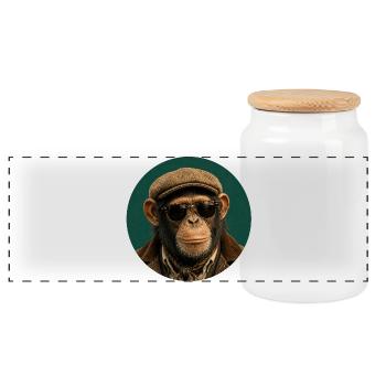 Retro-Schimpanse mit Hut und Stilbrille - Panorama Keksdose mit Holzdeckel - Weiß - Vorne