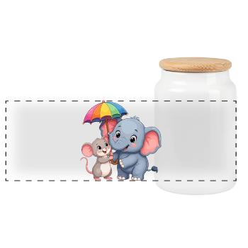 Éléphant coloré avec parapluie arc-en-ciel - Boîte à biscuits avec couvercle en bois - blanc - Devant