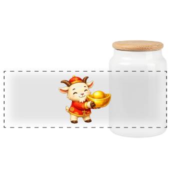 Chèvre de la prospérité avec lingot d’or - Boîte à biscuits avec couvercle en bois - blanc - Devant