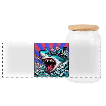 Requin - Boîte à biscuits avec couvercle en bois - blanc - Devant