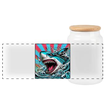 Requin - Boîte à biscuits avec couvercle en bois - blanc - Devant