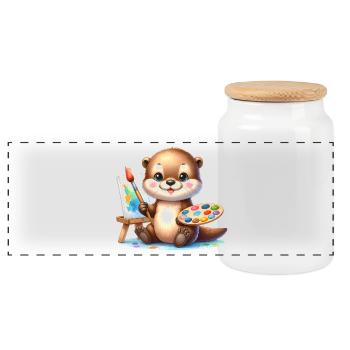 Petite Loutre en tant qu’artiste - Motif comique mignon - Boîte à biscuits avec couvercle en bois - blanc - Devant