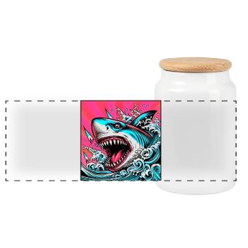 Requin - Boîte à biscuits avec couvercle en bois - blanc - Devant