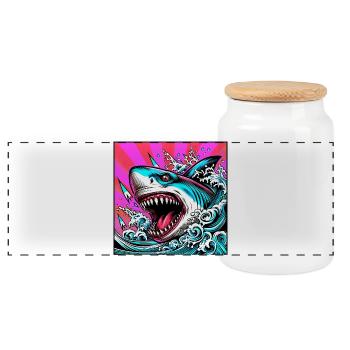 Requin - Boîte à biscuits avec couvercle en bois - blanc - Devant