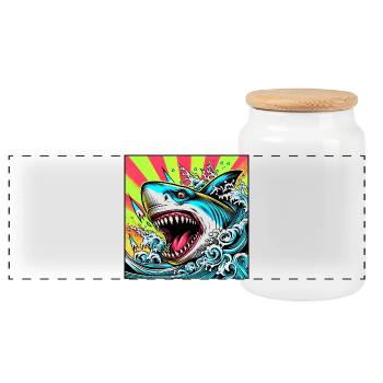 Requin - Boîte à biscuits avec couvercle en bois - blanc - Devant