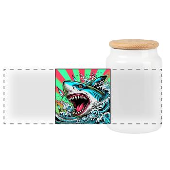 Requin - Boîte à biscuits avec couvercle en bois - blanc - Devant