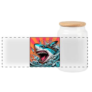 Requin - Boîte à biscuits avec couvercle en bois - blanc - Devant