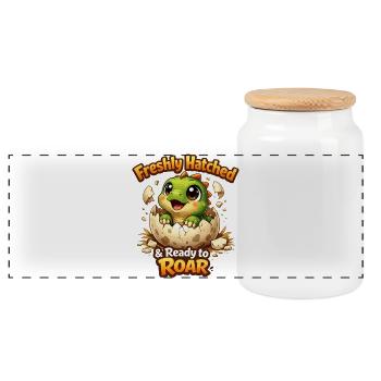 Dino fraîchement éclos – Dinosaure mignon dans un œuf - Boîte à biscuits avec couvercle en bois - blanc - Devant