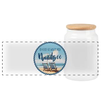 Nordsee – Er küsste sie wollte Meer - Panorama Keksdose mit Holzdeckel - Weiß - Vorne