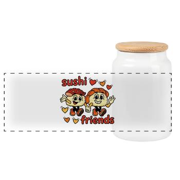 Des amis du sushi dans un style rétro - Boîte à biscuits avec couvercle en bois - blanc - Devant
