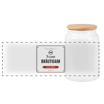 Team Bräutigam – JGA Junggesellenabschied - Panorama Keksdose mit Holzdeckel - Weiß - Vorne