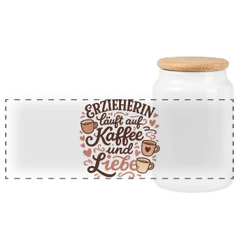 Erzieherin läuft auf Kaffee und Liebe - Panorama Keksdose mit Holzdeckel - Weiß - Vorne
