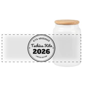 Kita Abgänger 2026 Stempel - Kita Abschied Kind - Panorama Keksdose mit Holzdeckel - Weiß - Vorne