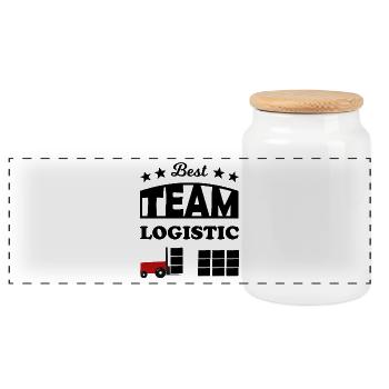 Logistics Team - Panoramic Cookie Jar with Wooden Lid - white - Front