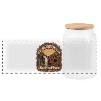 Cuyahoga Valley National Park USA Ohio Hiking - Panoramic Cookie Jar with Wooden Lid - white - Front
