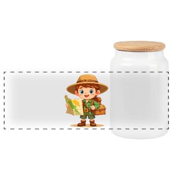 Petit Aventurier & Explorateurs – Motif comique mignon - Boîte à biscuits avec couvercle en bois - blanc - Devant