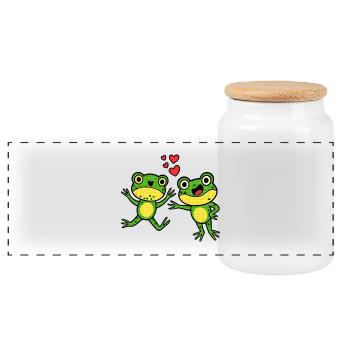 Fröhliche Froschfreunde mit Herzen - Panorama Keksdose mit Holzdeckel - Weiß - Vorne