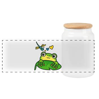 Verträumter Frosch mit Libelle - Panorama Keksdose mit Holzdeckel - Weiß - Vorne
