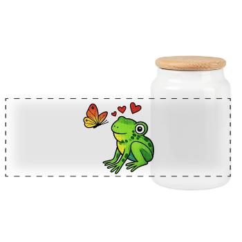 Frosch und Schmetterling mit Herzen - Panorama Keksdose mit Holzdeckel - Weiß - Vorne