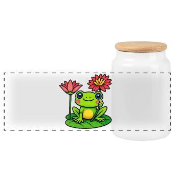 Grenouille entre les nénuphars en fleurs - Boîte à biscuits avec couvercle en bois - blanc - Devant