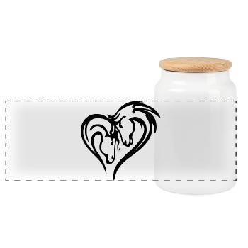 Coeur de cheval (noir) - Boîte à biscuits avec couvercle en bois - blanc - Devant