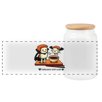 Des vampires sushi pour Halloween - Boîte à biscuits avec couvercle en bois - blanc - Devant