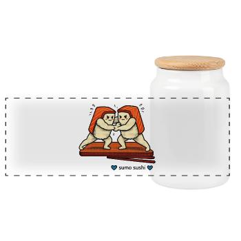 Sushi sumo sur le ring - Boîte à biscuits avec couvercle en bois - blanc - Devant