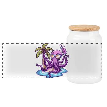 Vacances d’été de Octopus - Boîte à biscuits avec couvercle en bois - blanc - Devant