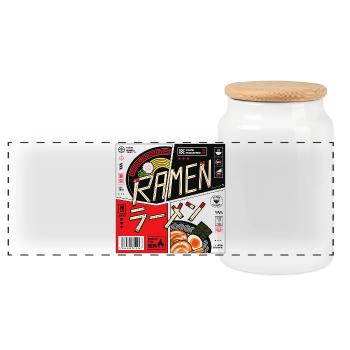Ramen Design | Kanji | Japanische Schriftzeichen - Panorama Keksdose mit Holzdeckel - Weiß - Vorne