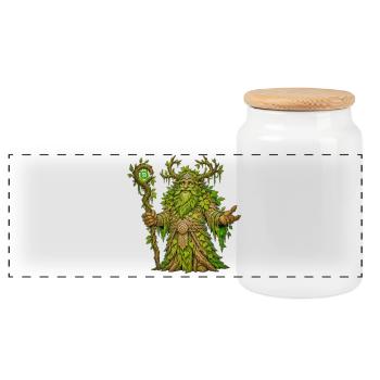 Weiser Wald-Druide mit magischem Stab – Fantasy-Kunst - Panorama Keksdose mit Holzdeckel - Weiß - Vorne