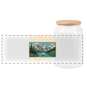 Kanada Banff Vintage Reisemarke - Panorama Keksdose mit Holzdeckel - Weiß - Vorne