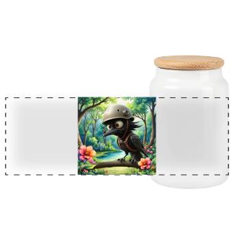 Corbeau éclaireur avec casque de forêt - Boîte à biscuits avec couvercle en bois - blanc - Devant