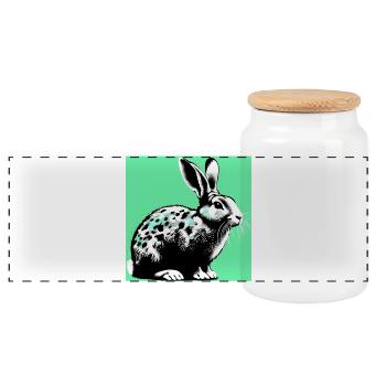 lapin - Boîte à biscuits avec couvercle en bois - blanc - Devant