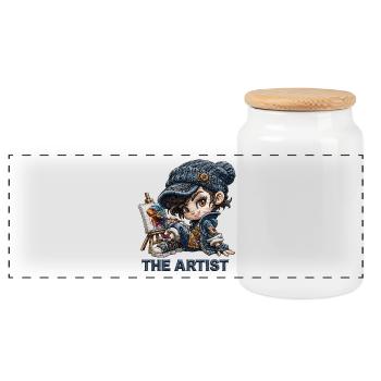 Artiste chibi au pinceau - Boîte à biscuits avec couvercle en bois - blanc - Devant