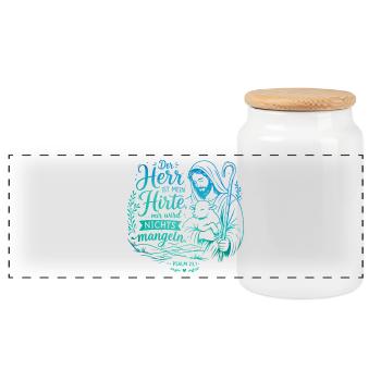 Der Herr ist mein Hirte Psalm 23 - Panorama Keksdose mit Holzdeckel - Weiß - Vorne