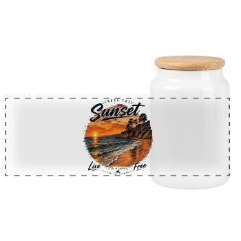 Sunset Liberté Côte et Vagues - Boîte à biscuits avec couvercle en bois - blanc - Devant