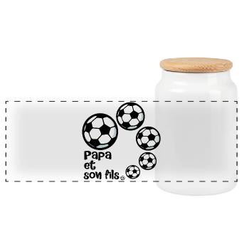 Papa Fils Football - Boîte à biscuits avec couvercle en bois - blanc - Devant