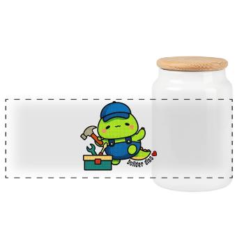 Dino du bâtisseur avec boîte à outils - Boîte à biscuits avec couvercle en bois - blanc - Devant