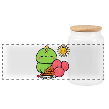 Dino d’été avec cornet de glace - Boîte à biscuits avec couvercle en bois - blanc - Devant