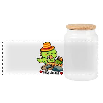 Maman dinosaure heureuse avec des bébés dinosaures - Boîte à biscuits avec couvercle en bois - blanc - Devant