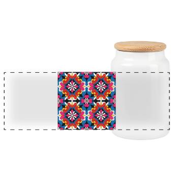 Lebendiges Mosaik-Floral-Kaleidoskop - Panorama Keksdose mit Holzdeckel - Weiß - Vorne
