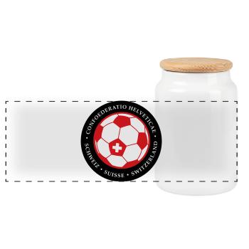 Schweizer Fußballkugel Rot Schwarz - Panorama Keksdose mit Holzdeckel - Weiß - Vorne