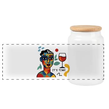 C’est l’heure du vin Ambiance Portrait abstrait - Boîte à biscuits avec couvercle en bois - blanc - Devant